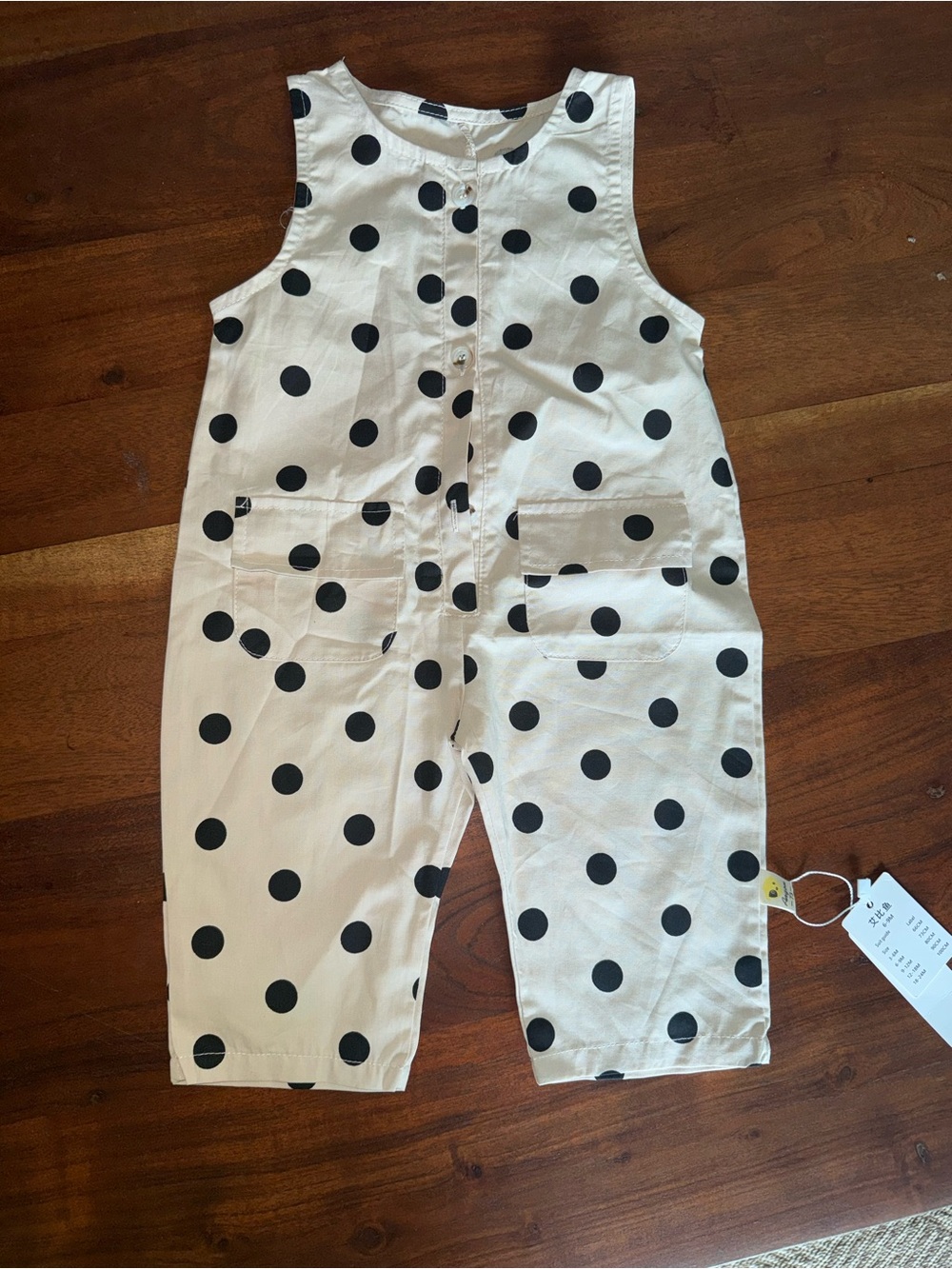 Sleeveless Polka Dot Cotton Romper - White with Black Dots
